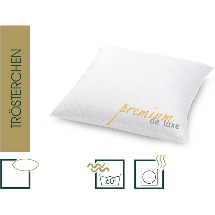 Пухова подушка преміум-класу de Luxe Comfort 50x50 см - Зроблено в Німеччині. М&39яка пухова подушка зі 100 бавовни - 90 пух, 10 пір&39я. Подушка для алергіків.