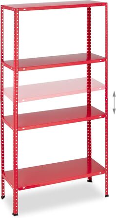 Потужний стелаж Relaxdays, комплект з 2 шт., вантажопідйомність 160 кг, 4 полиці, висота та ширина 147,5x75,5x30,5 см, для підвалу та гаража, металевий стелаж, червоний
