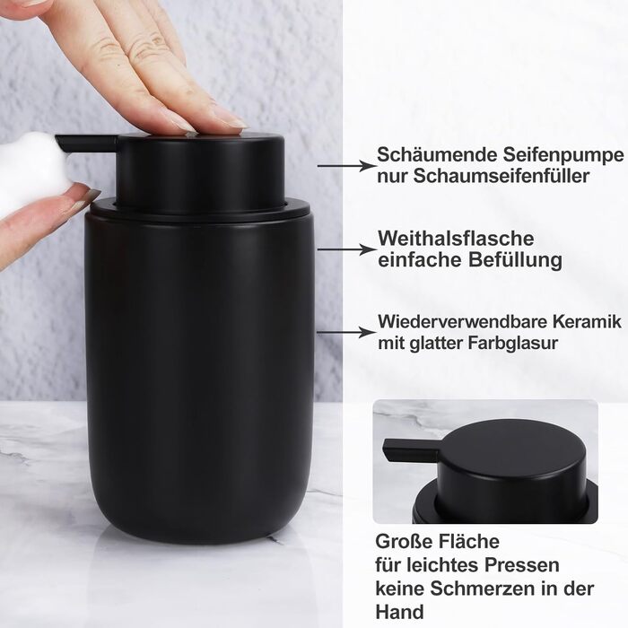 Керамічний набір для ванної кімнати Umlaca з 4 предметів з дозатором для мила, ротовою чашкою, баночкою для ватної палички та мильницею, підходить для ванної кімнати та душу (дозатор для мила, чорний)