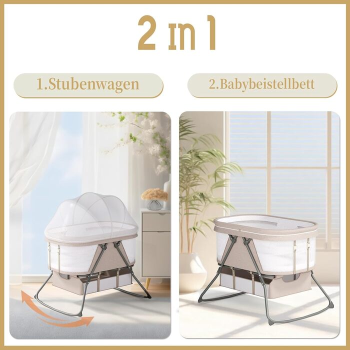 Дитяче ліжечко XJD Baby, складне дитяче ліжечко 2 в 1, колиска з кошиком для зберігання, дорожнє ліжечко з м&39яким матрацом, сумка для перенесення, москітна сітка, дитяча колиска для дітей від 0 до 6 місяців, від народження до 10 кг, хакі-хакі-1