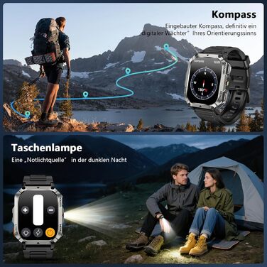 Розумний годинник Blackview для чоловіків з акумулятором 900 мАг, Bluetooth-дзвінками/компасом/світлодіодним підсвічуванням/2 браслетами (силікон/нейлон), спортивний годинник з монітором серцевого ритму, сну, кроків, калорій та кілометражу, фітнес-годинни