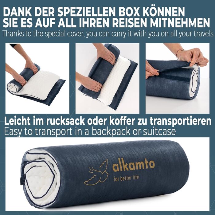 Подушка alkamto з піни з ефектом пам&39яті 70x45 см Ергономічна подушка для підтримки шиї Сертифіковано Oeko-Tex Терморегулюючий чохол Гіпоалергенна та придатна для прання Для сну на спині та на боці