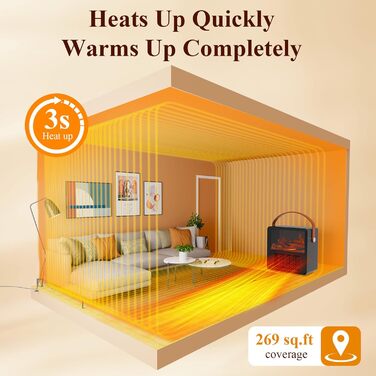 Електричний вентилятор-обігрівач Minthouz 1200 Вт/800 Вт, керамічний обігрівач з 3D-ефектом полум&39я, регульований термостат, енергоефективний, із захистом від перегріву та перекидання для спальні та офісу