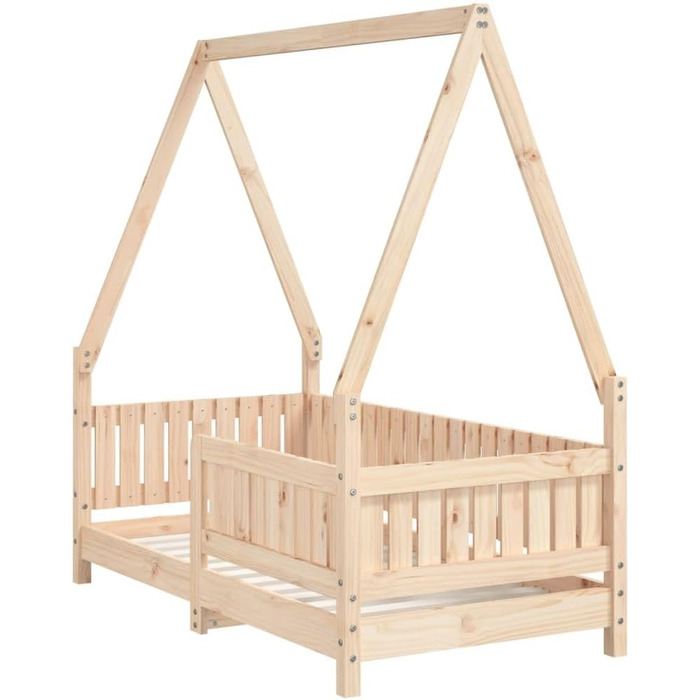 Дитяче ліжко 70x140 см з масиву сосни з дизайном у формі будиночка та міцними ламелями для стійкості та вентиляції, односпальне ліжко з низькою висотою 145,5 x 75,5 x 149 см, натурального кольору