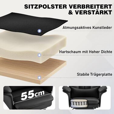 Офісне крісло Hellove з підставкою для ніг, стілець для роботи на колесах, ергономічне крісло для керівника з двошаровими підлокітниками, висока спинка, регульоване по висоті поворотне крісло для ПК, ігрове крісло для офісу/домашнього офісу, чорний колір