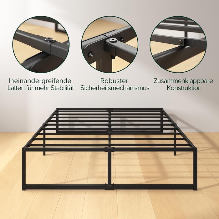 Каркас ліжка Zinus Lorelai 140x200 см - Металеве ліжко 140x200 з металевою рейковою основою - Платформа заввишки 33,5 см з простором під нею - Пружинний матрац не потрібен - Легке складання - Чорний 140 x 200 см 36 см