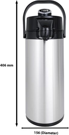 Ізольований глечик SARO з насосом 2,2 л Зовнішня частина з нержавіючої сталі, внутрішня частина зі скла Ручка для перенесення Для гарячих та холодних напоїв (один)