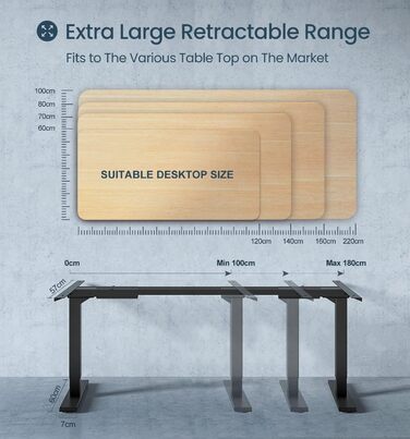 Електричний стіл MAIDeSITe з регульованою висотою, 2 потужними двигунами, регульованою висотою рамою столу з 2-секційними ніжками, 4 налаштуваннями пам&39яті та функцією захисту від зіткнень (чорний) 72-120 см Чорний