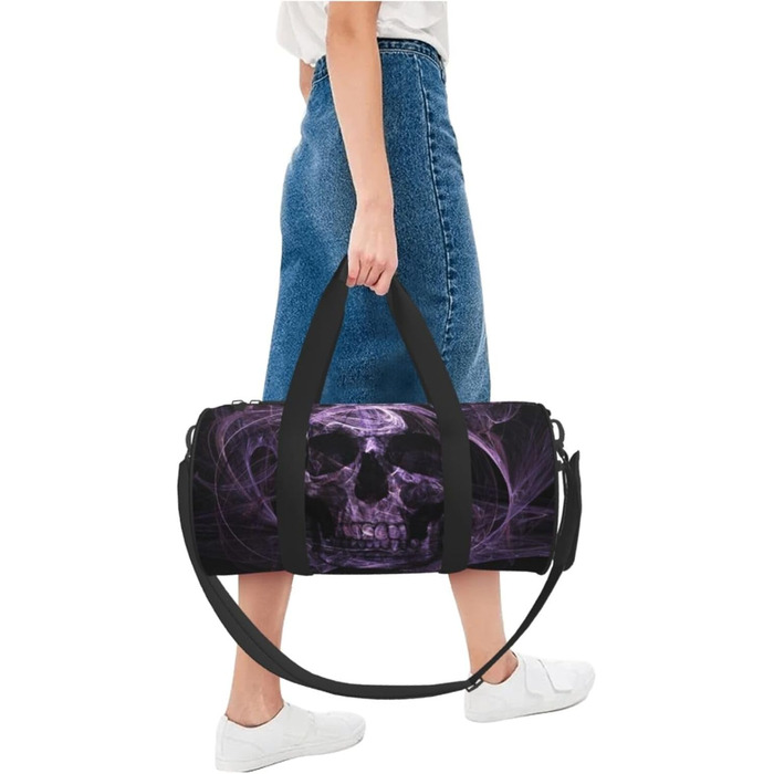 Дорожня сумка Тропічний пляж пальми, захід сонця, кругла форма, велика місткість, легка та міцна, ідеальний подарунок для подорожей, відпустки, ділових поїздок та іншого. Дизайн фіолетовий череп, універсальний розмір.