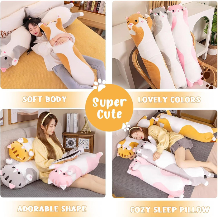 Плюшева іграшка-подушка Кішка Kawaii XXL, 50 см сіра