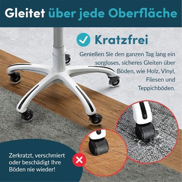 Коліщатка для офісного крісла, комплект з 5 шт. , розмір вала 122 мм, змінні коліщатка для килимів та паркетних підлог, гумові, універсальні (не для 1KEA), чорні 11 x 22 мм