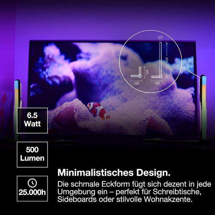 Розумна світлодіодна кутова настільна лампа Osram Smarte LED, 7.5 Вт, Magic RGB (кольори та ефекти), чорна, з пультом керування, IP20, диммер, 40 см