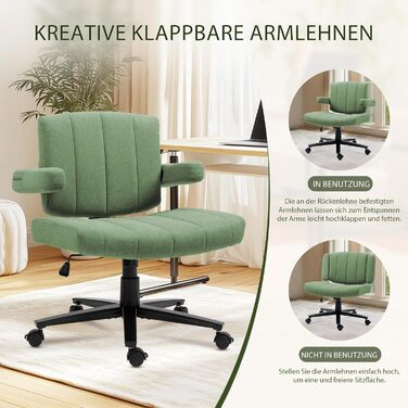 Крісло Criss Cross з колесами, регульовані широкі підлокітники, офісне крісло, тканина з антизахопливим покриттям, комфортна подушка, сучасне поворотне комп&39ютерне робоче крісло для дому, туалетний столик, офіс (зелений колір)