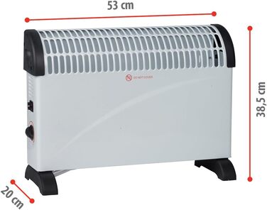 Електричний конвекційний обігрівач alpina CHYO2 електричний радіатор потужністю 2000 Вт з регульованим термостатом та функцією турбо для приміщень площею до 15 м білий