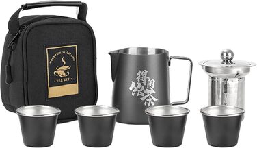 Подорожній чайний набір, китайський чайний сервіз з нержавіючої сталі портативна сумка для чайної церемонії Кунг Фу, для походів, кемпінгу та рюкзаків