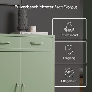 Металевий комод skølm Atria Сервант м&39ятно-зеленого кольору Металева шафа з 2 полицями та 2 шухлядами Багатоцільова шафа Промислова висока комод Шафа для зберігання/Шафа для коридору Гнучкі полиці, м&39ятно-зелений з шухлядами