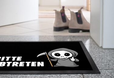 Килимок для дверей MoonWorks з написом Будь ласка, виходьте, похмурий жнець - кумедна гра слів, нековзний та миється, чорний, 60x40 см. Будь ласка, виходьте. Чорний