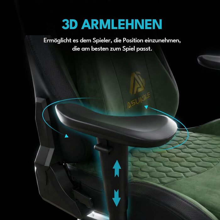 Ігрове крісло, офісне крісло, ергономічне, дихаюче ігрове крісло зі штучної замші, робоче крісло з підставкою для ніг, підголівником та поперековою подушкою, 3D-підлокітники, спинка 90-155, зелене