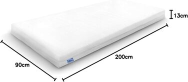 Зонний пінопластовий матрац Wellflex Multi, середньої жорсткості, 90x200 см, загальна висота 12,5 см Чохол, який можна прати Гігієнічний Легкий догляд 90 x 200 см - 12,5 см, середній, 7-