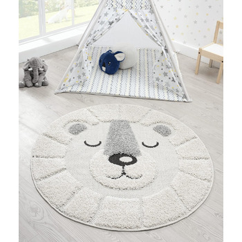 Килим Lou Soft cuddy дитячий килим, м'який ворс, легкий у догляді, стійкий до кольору, для вулиці, 3D вигляд, левовий мотив, кремо