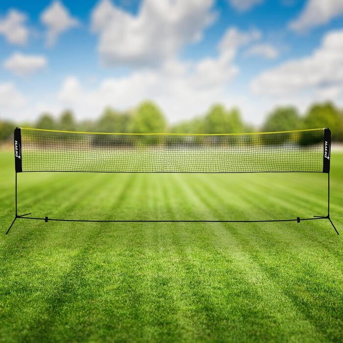 Сітка для бадмінтону Hauki, тенісна сітка 400 см/500 см, чорна/синя, висота 156 см, комплект сітки для воланів, 3 волани, сумка для перенесення, міцна залізна рама, портативна волейбольна сітка, тренувальна сітка для приміщень та вулиці, чорна, 500 см