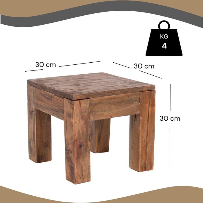 ДИЗАЙНЕРСЬКИЙ ЖУРНАЛЬНИЙ СТОЛИК Квадрат 30 Перероблена деревина, масив, 30x30x30 см (ВxШxГ) Журнальний столик