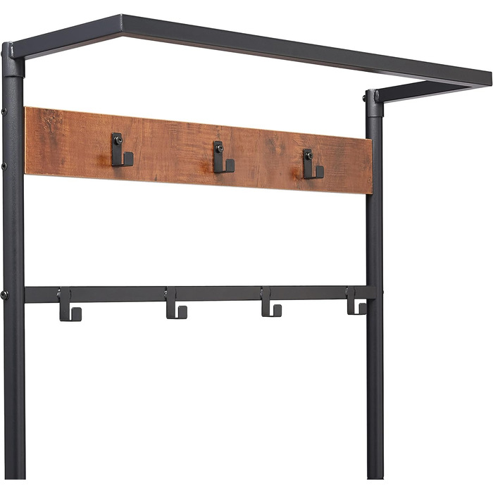 Шафа Storeo Basics на 7 гачків з лавкою для взуття та 3-ярусним місцем для зберігання, чорна, 70,1 x 33 x 180,3 см, сучасна простота, чорна конструкція KD