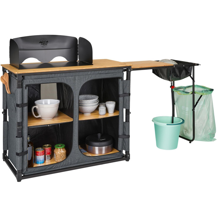 Кухонний ящик Camp LIFE Varna Складана кемпінгова кухня, туристична кухня, кемпінгова шафа з мийкою та вітрозахистом Вулична кухонна шафа, кемпінгова кухня, міні-кухня для автофургона, намету та тенту