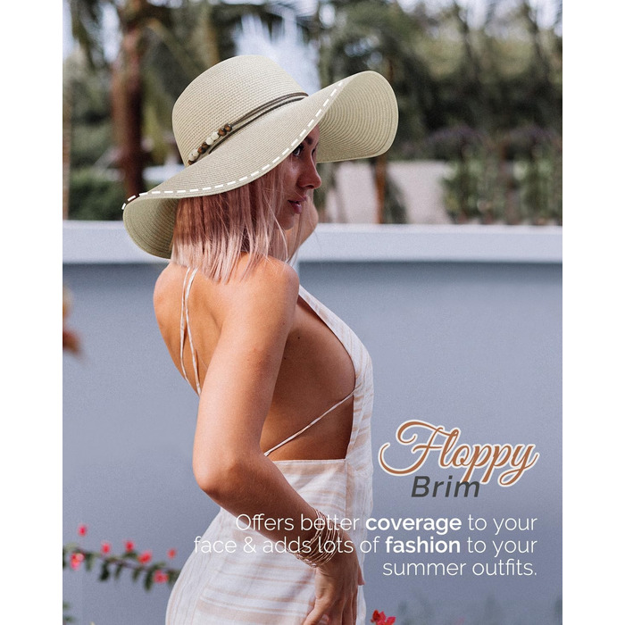 Жіночий солом&39яний капелюх Creekstone, капелюх із широкими полями, захист від сонця UPF 50, складний літній пляжний капелюх із вітровою стрічкою, розмір L, бежевий