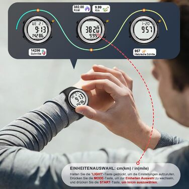 Водонепроникний годинник-крокомір для людей похилого віку без Bluetooth, не потрібен додаток, з крокоміром, лічильником калорій та великими РК-цифрами, чорний
