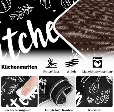 Килим для передпокою Alishomtll Runner, нековзний, 60x180 см, кухонний килимок, протиковзкий, можна прати, стійкий до плям, абсорбуючий, сучасний килимок, легкий у догляді, килимок для кухні, для вітальні, чорний, 60 x 180 см