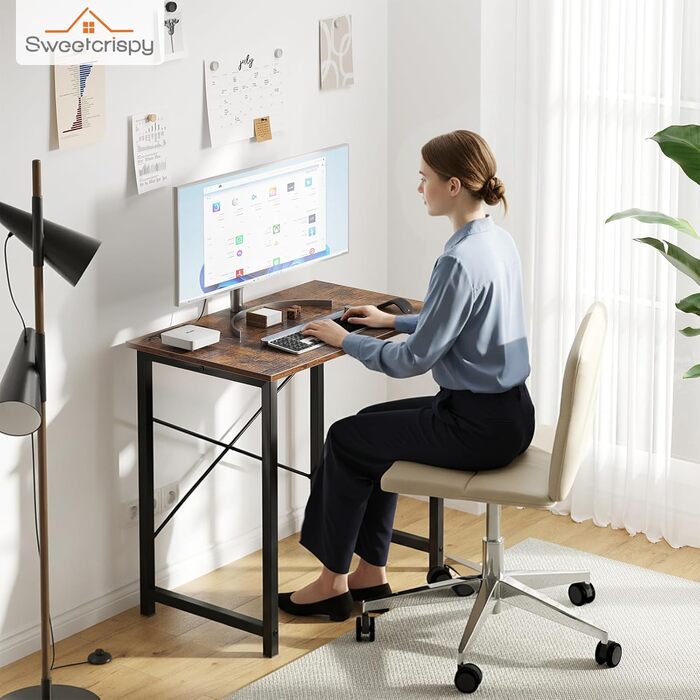 Маленький столик 80 x 50 x 75,4 см (31 дюйм), Комп&39ютерний стіл з металевим каркасом, Офісний стіл для навчання, Спальня, Вітальня, Коричневий, 31 дюйм 80 x 50 см