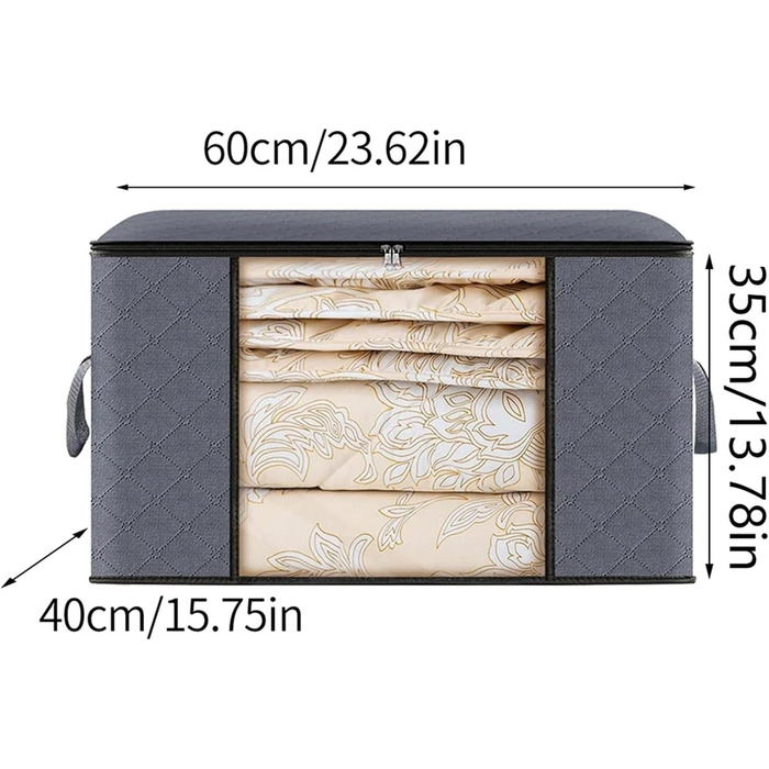 Набір із 5 предметів великогабаритних сумок для зберігання одягу, складні контейнери для ковдр для організації шафи в спальні, сірий.