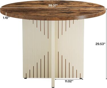 Круглий обідній стіл LITTLE TREE, сучасний кухонний стіл 100 см, обідній стіл з круглою дерев&39яною основою, велика робоча поверхня з МДФ для 4-6 осіб, коричневий та бежевий