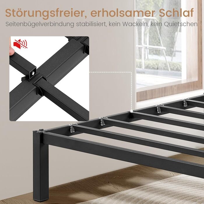 Металеве ліжко 90 x 200 см, каркас ліжка, односпальне ліжко, каркас ліжка-платформа, ліжко з палет, модульне ліжко, для складання не потрібні інструменти, чорне, 90 x 200 см, чорний - комплект з 1 предмета