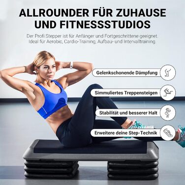 Професійна степ-дошка з постером з вправами БЕЗКОШТОВНИЙ додаток для тренувань Студійний степпер з регульованою висотою в 3 положеннях