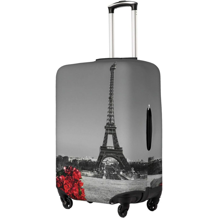 Чохол для валізи Паризька вежа з трояндою, міцний захист для багажу розміру XL (45.7-81.3 см), чорний