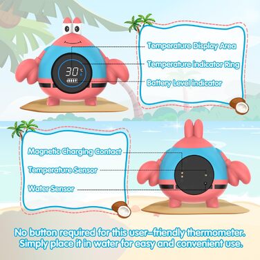 Дитячий термометр Babyelf, безпечний акумуляторний термометр для ванни, плаваюча іграшка для дитячого басейну для ванни з попередж