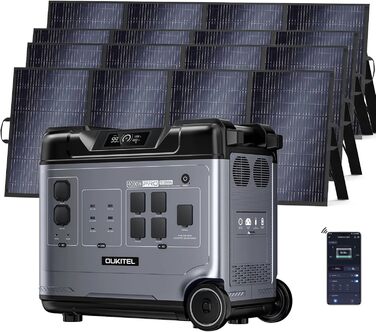 Портативна електростанція OUKITEL P5000 Pro 4000 Вт з 4 сонячними панелями по 200 Вт, сонячним генератором 5120 Втгод, акумулятором LiFePO4, повною зарядкою за 1,5 години, 15 виходами, додатком, портативна електростанція для кемпінгу, подорожей, дому P500