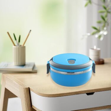 Термоланчбокс Круглий, 700 мл, синій. Ізольований контейнер для їжі з міцною внутрішньою колбою з нержавіючої сталі PP-304, для студентів, офісу, подорожей. Герметичний, легко миється, зберігає тепло до 3-4 годин.