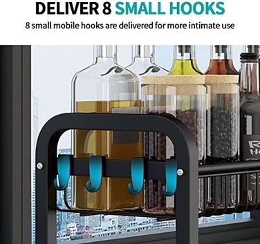 Підставка для спецій з нержавіючої сталі, не потребує свердління, органайзер з 8 гачками для пляшок зі спеціями, банок, пляшок з олією, коморне зберігання (2 рівні)