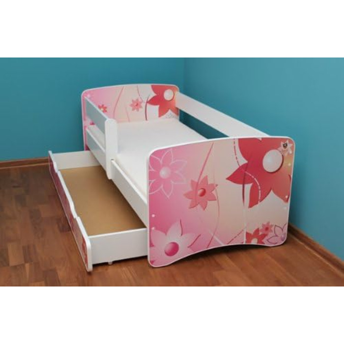 Дитяче ліжко 80x160 із захистом від падіння шухляда, 44 дизайни (поїзд)