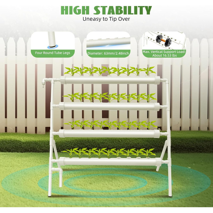 Яруси, 36 отворів, плантатор із труб ПВХ, з водяним насосом, система гідропонного вирощування, білий, 4