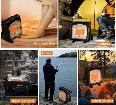 Газовий обігрівач HOMELUX потужністю 1,7 кВт для використання на вулиці, газовий обігрівач для кемпінгу, обігрівач без електрики, газовий обігрівач для патіо, кемпінговий обігрівач, радіаційний обігрівач