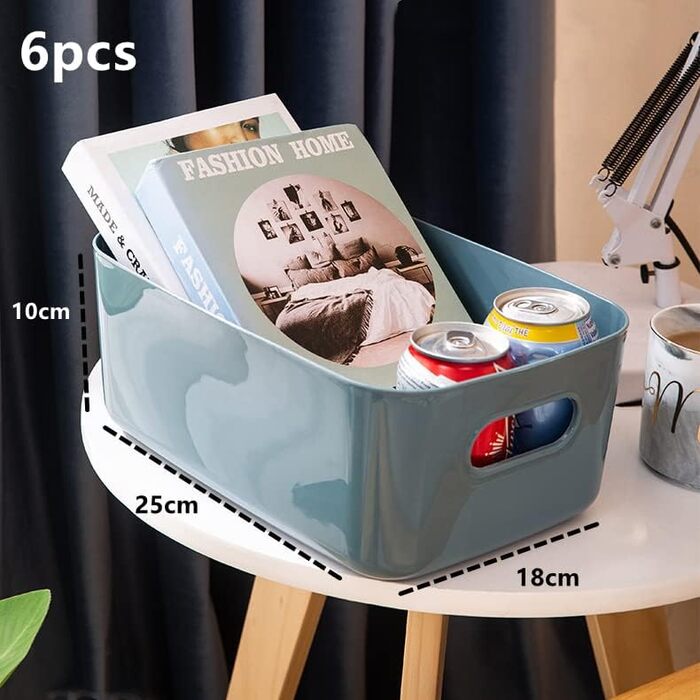 Елементні пластикові коробки для зберігання, різні кольори, кошики для організації зберігання для кухні, шафи, офісу, ванної кімнати, іграшок, домашнього прибирання, відкриті контейнери для зберігання з ручками (6 шт. 24x17,5x9,5 см), 6-