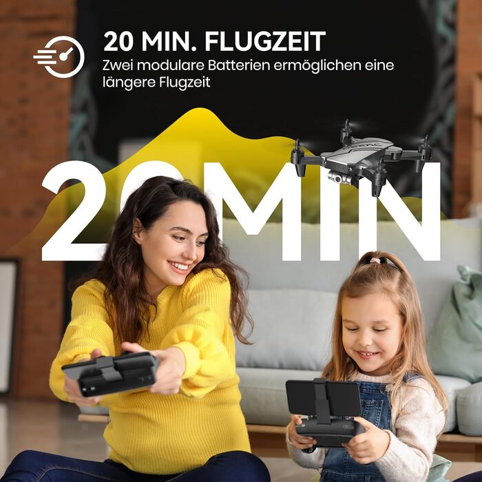 Дрон DEERC D20 з камерою HD 720P для дітей, складаний RC міні-квадрокоптер з FPV WiFi живою трансляцією, 2 батареї, тривалий час п