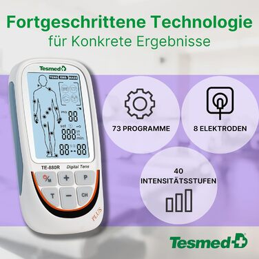 Акумуляторний м'язовий електростимулятор, EMS, TENS, функція масажу 73 програми, 2 з яких налаштовуються Працює з 8 електродами Модель TE-880R Plus, 880R Plus