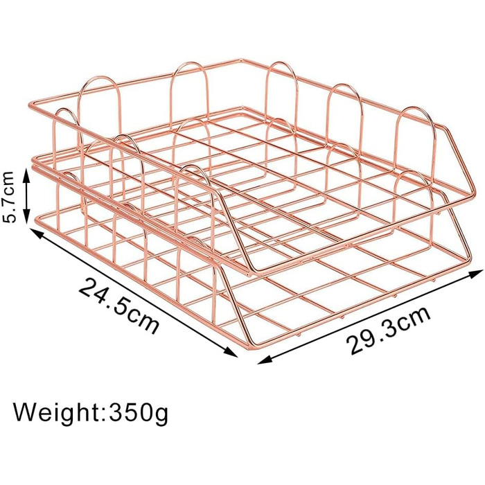 Металевий лоток для документів XINGHE з 2 частин, штабелювані металеві лотки для паперу для столу, для столу, лоток для документів, лоток для листів (рожеве золото)