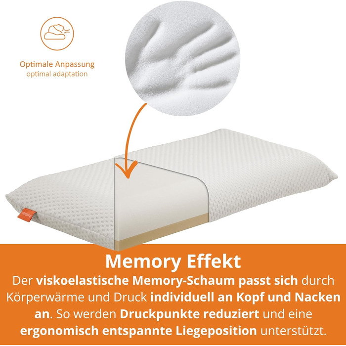 Ортопедична подушка для шиї Sleepling 35x70 см, подушка від болю в шиї, подушка для сну на боці з чохлом 35 x 70 см, ергономічна подушка для голови, піна з ефектом пам&39яті, регульована по висоті подушка для шиї 40 x 80 см