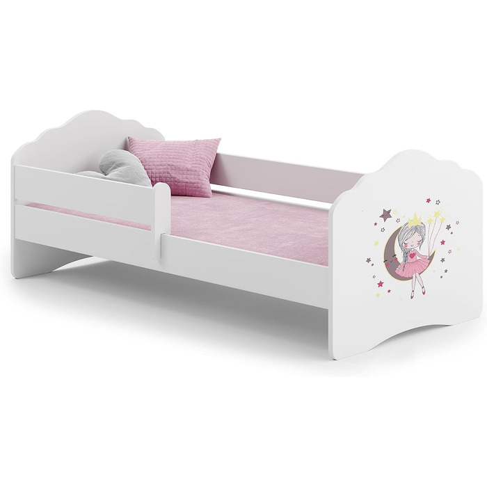 Дитяче ліжко KOBI Fala з захисними поручнями 160 x 80 см Повний комплект дитячого ліжка з матрацом Односпальне дитяче ліжко Ліжка для дівчаток та хлопчиків Сучасне біле дитяче ліжко Дитяча кімната/Спальня